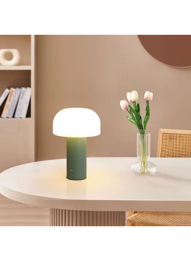 Portable cordless table lamp in a modern green design, 5200mAh battery lasting 24-49 hours, touch control for 3 color temperatures (warm 3000K, natural 4500K, white 6000K) and dimming, ideal for the kitchen, bedroom, camping or as a gift. - Image 2